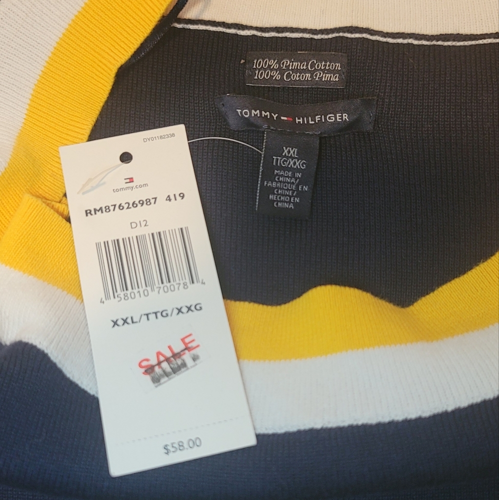 NWT Y2K Vintage Tommy Hilfiger Navy Blue Pima  Cotton Sweater - Picture 4 of 5